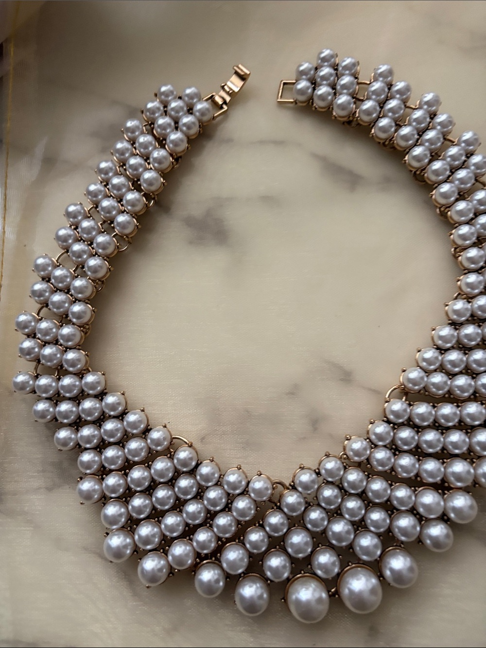 Gold-Tone Pearl Collar Necklace - White Pearls